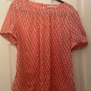 Liz Claiborne Top Womens XL Dark Pinkish/coral/red White Striped Casual Career